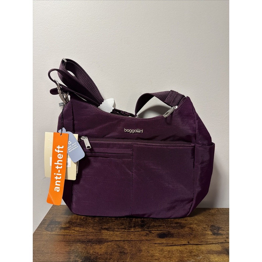 NEW Baggallini Womens Securtex Anti-Theft Free Time Mulberry Crossbody Bag